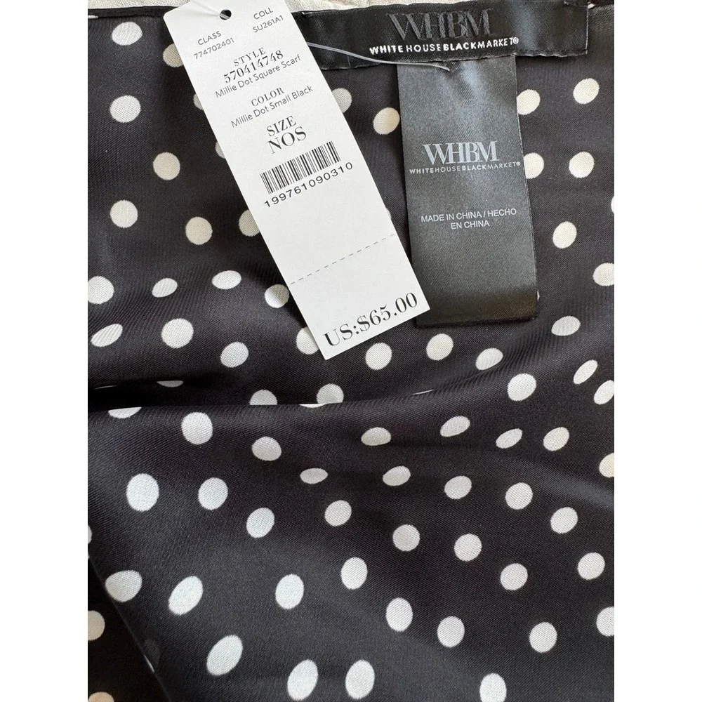 White House Black Market Millie Dot Square Scarf Black White Polka Dot 36in NEW
